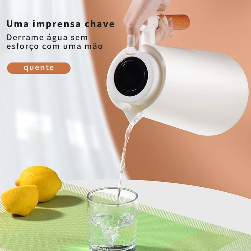 KIT1/KIT2 Garrafa Térmica 1 Litro Com Termômetro Led Para Chás / Café Design Moderno Cabo Em Madeira
