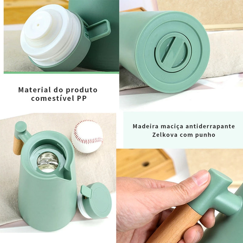 KIT1/KIT2 Garrafa Térmica 1 Litro Com Termômetro Led Para Chás / Café Design Moderno Cabo Em Madeira