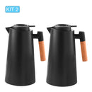 KIT1/KIT2 Garrafa Térmica 1 Litro Com Termômetro Led Para Chás / Café Design Moderno Cabo Em Madeira