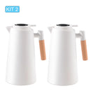 KIT1/KIT2 Garrafa Térmica 1 Litro Com Termômetro Led Para Chás / Café Design Moderno Cabo Em Madeira
