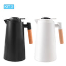 KIT1/KIT2 Garrafa Térmica 1 Litro Com Termômetro Led Para Chás / Café Design Moderno Cabo Em Madeira