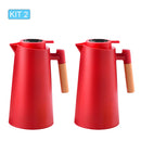 KIT1/KIT2 Garrafa Térmica 1 Litro Com Termômetro Led Para Chás / Café Design Moderno Cabo Em Madeira