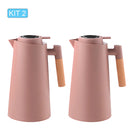 KIT1/KIT2 Garrafa Térmica 1 Litro Com Termômetro Led Para Chás / Café Design Moderno Cabo Em Madeira