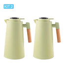 KIT1/KIT2 Garrafa Térmica 1 Litro Com Termômetro Led Para Chás / Café Design Moderno Cabo Em Madeira