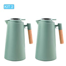 KIT1/KIT2 Garrafa Térmica 1 Litro Com Termômetro Led Para Chás / Café Design Moderno Cabo Em Madeira