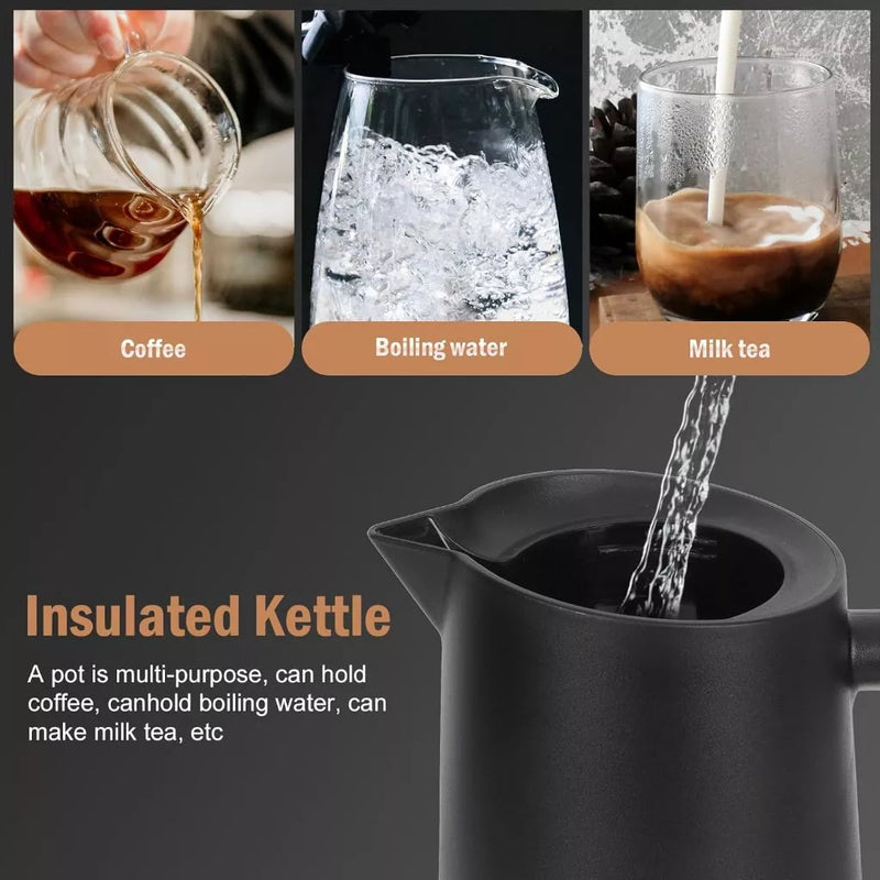 KIT1/KIT2 Garrafa Térmica 1 Litro Com Termômetro Led Para Chás / Café Design Moderno Cabo Em Madeira