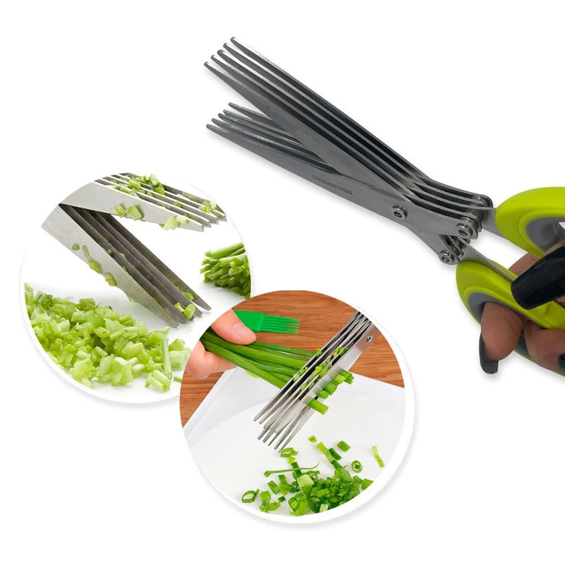 Tesoura para Picar Alimentos Temperos e Ervas 5 Lâminas Aço Inox salsinha