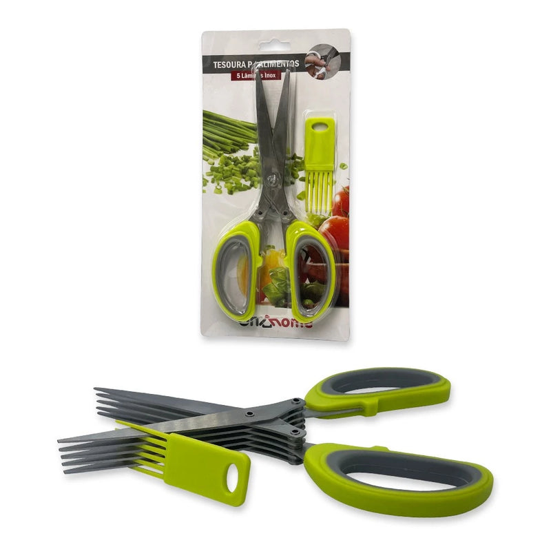 Tesoura para Picar Alimentos Temperos e Ervas 5 Lâminas Aço Inox salsinha
