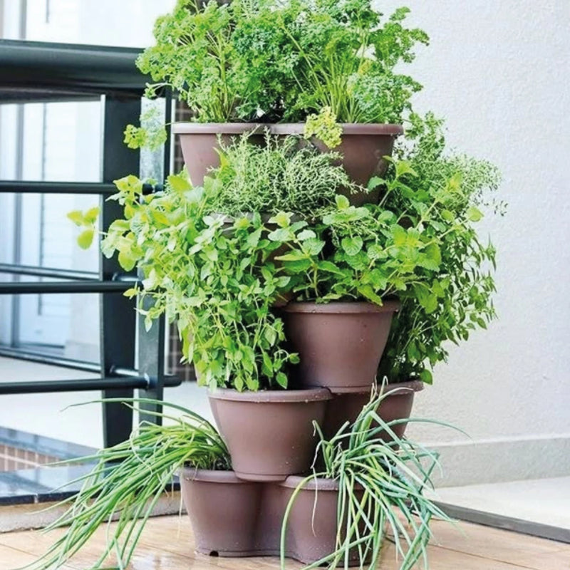 Kit 4 vasos Modulares Treviso Para Plantas com Prato Com Rodas