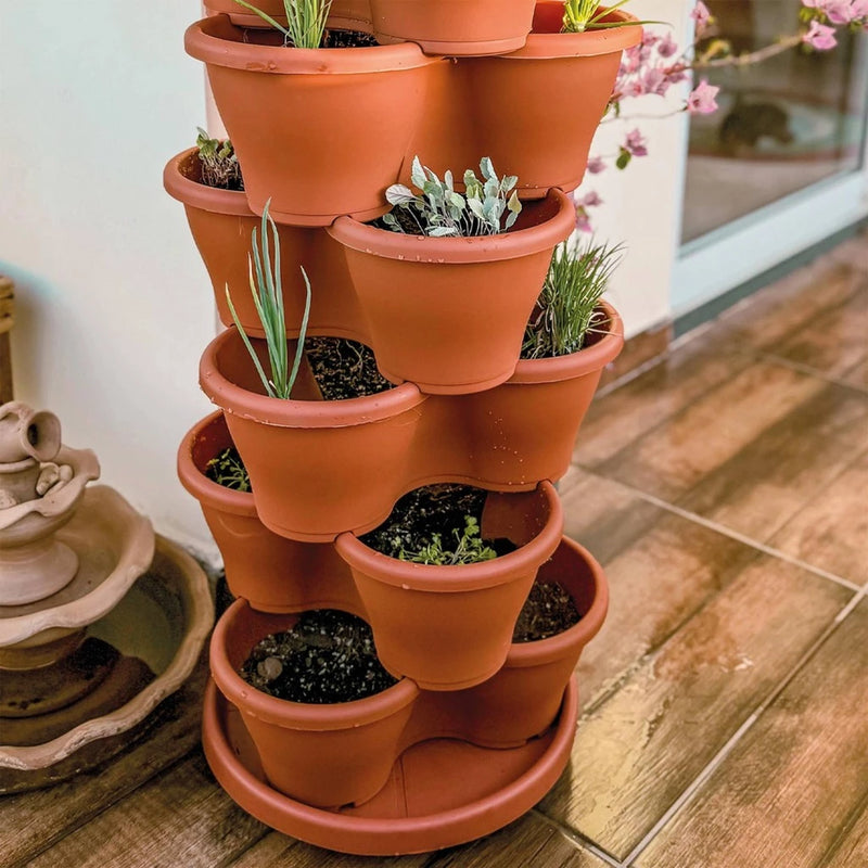 Kit 4 vasos Modulares Treviso Para Plantas com Prato Com Rodas