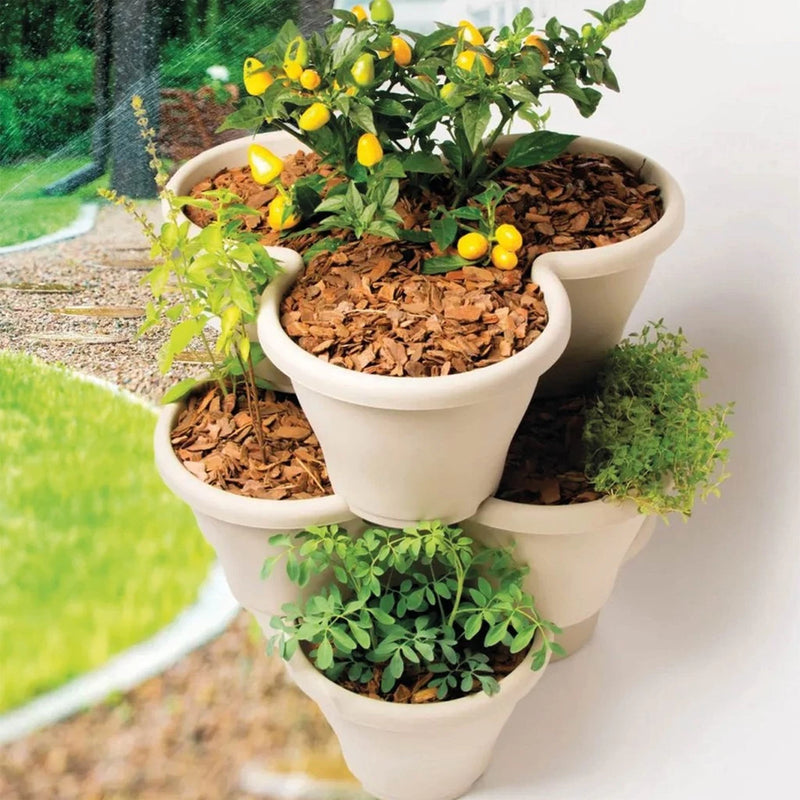 Kit 4 vasos Modulares Treviso Para Plantas com Prato Com Rodas