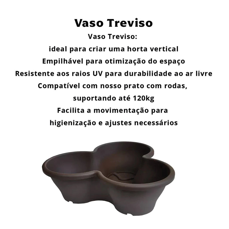 Kit 4 vasos Modulares Treviso Para Plantas com Prato Com Rodas