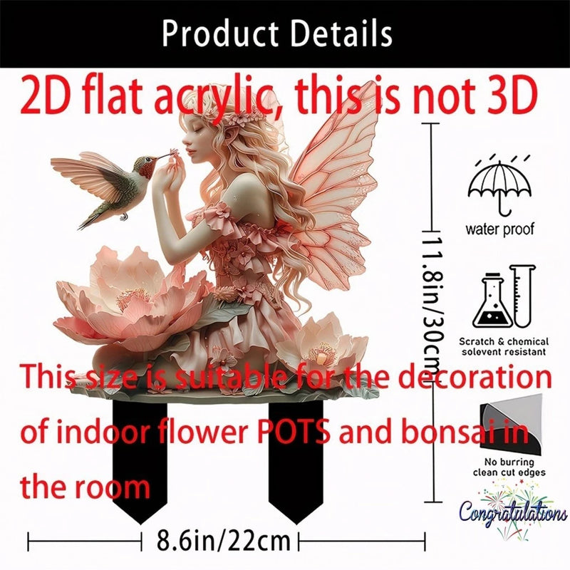 Cong-Decoração De Estacas De Jardim De Fadas Com Beija-Flor , Exclusiva Em Vaso Boho Para Quintal De Gramado Ao Ar Livre