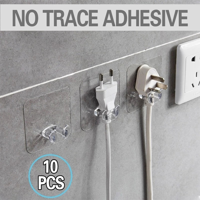 10pçs Gancho Adesivo De Plástico Transparente Com Plugue Forte Para Cozinha, Banheiro