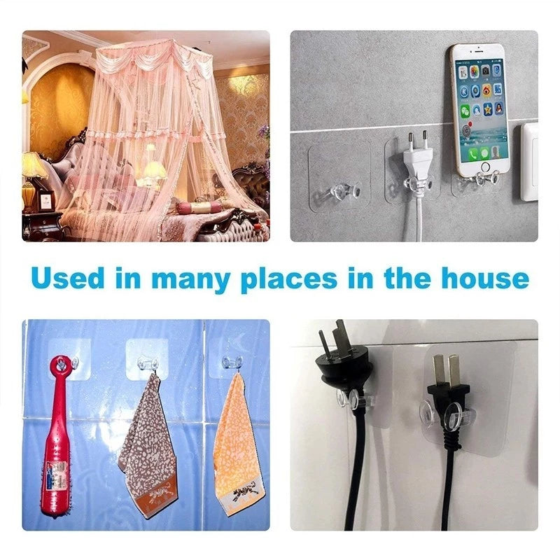 10pçs Gancho Adesivo De Plástico Transparente Com Plugue Forte Para Cozinha, Banheiro