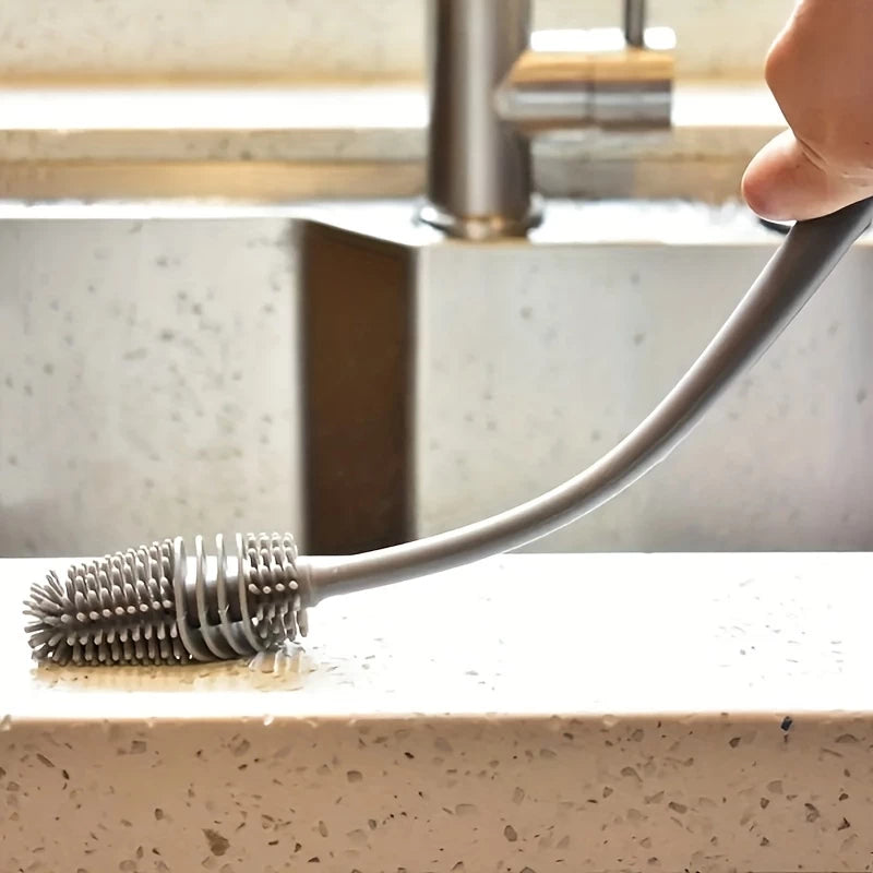 Escova para Lavagem de Copos e Garrafas de Leite em Silicone com Cabo Longo para Doméstico e Chá