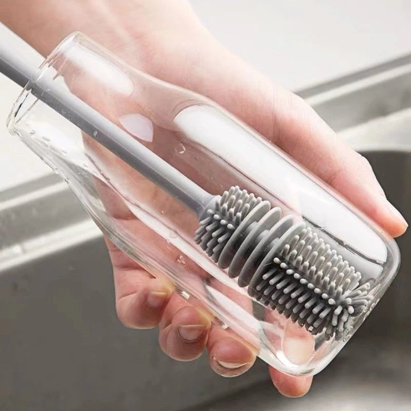 Escova para Lavagem de Copos e Garrafas de Leite em Silicone com Cabo Longo para Doméstico e Chá