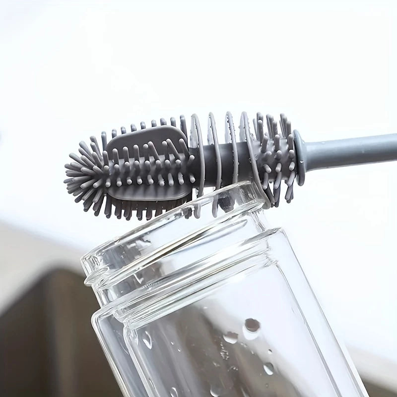 Escova para Lavagem de Copos e Garrafas de Leite em Silicone com Cabo Longo para Doméstico e Chá